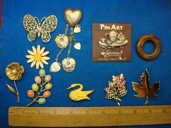 Vintage Costume Pin Lot of 10 - Unique & Usable Estate Jewelry