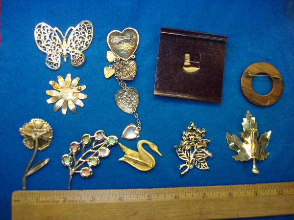 Vintage Costume Pin Lot of 10 - Unique & Usable Estate Jewelry