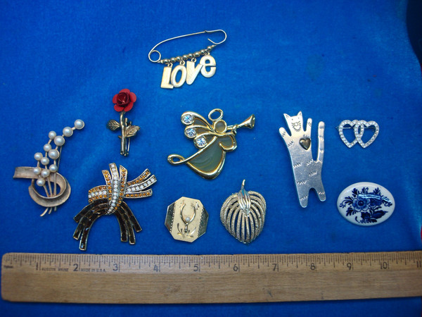 Vintage Estate Jewelry Lot of 10 Unique Pins - Costume Pin Collection