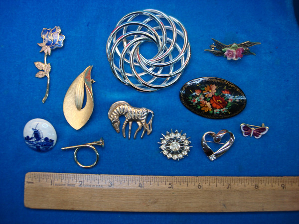 Vintage Costume Pin Collection (10 Pcs) - Unique & Usable Estate Jewelry