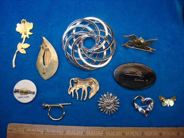 Vintage Costume Pin Collection (10 Pcs) - Unique & Usable Estate Jewelry