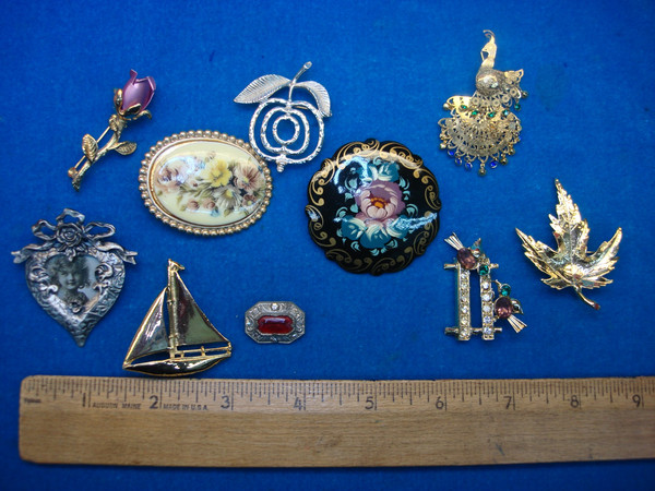 Vintage Estate Jewelry Lot of 10 Unique Costume Pins - Collectible & Stylish