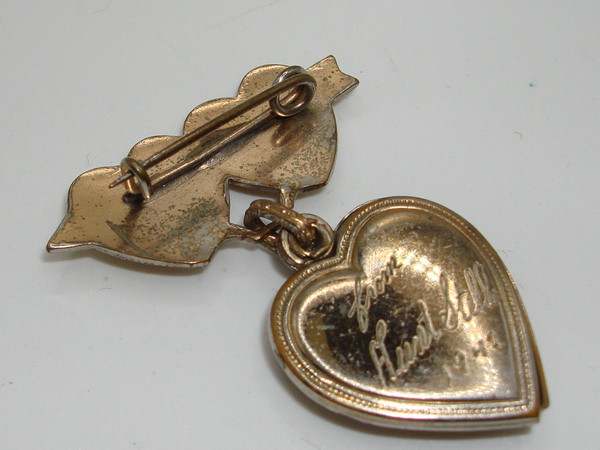 Vintage 1942 Irene Mother of Pearl Locket Pin - Estate Find, Gold Tone Hearts & Engraved Name