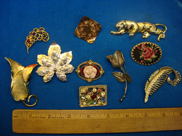 Vintage Estate Jewelry Lot of 10 Unique Pins - Collectible & Usable