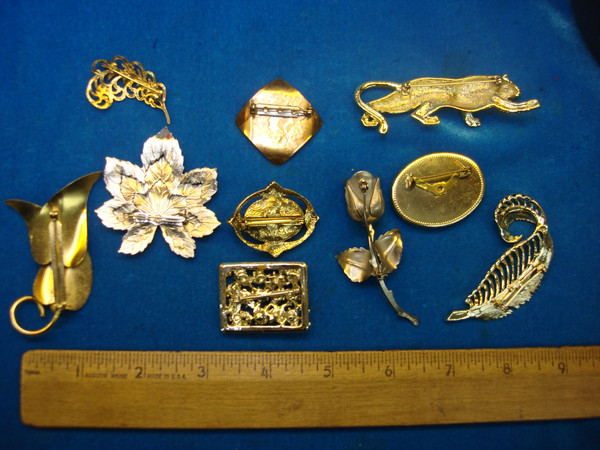 Vintage Estate Jewelry Lot of 10 Unique Pins - Collectible & Usable