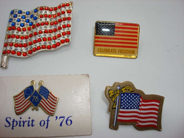 Vintage American Flag Pin Set (8-Piece) - Patriotic Collectible Pins with Rhinestones