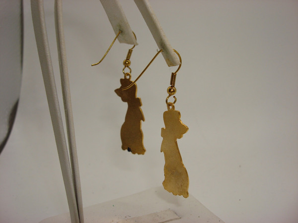 Vintage Black Enamel Cat Dangle Earrings | Gold Tone, 2 Inch