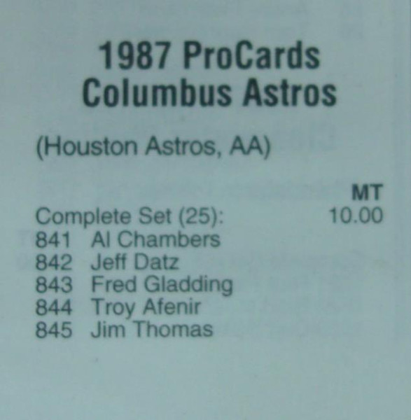 1987 Columbus Astros ProCards MiLB Team Set | Stottlemyer, Caminiti | Vintage Baseball Cards