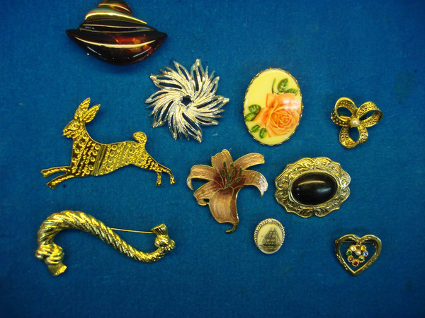 Vintage Estate Jewelry Pin Lot of 10 - Unique & Usable Costume Pins