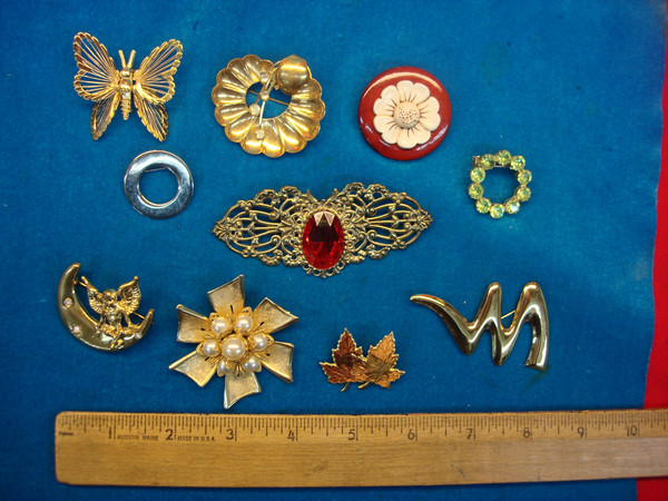 Vintage Costume Pin Collection (10 Piece Lot) - Unique & Usable Designs