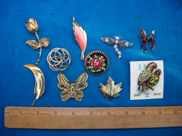 Vintage Estate Jewelry Lot of 10 Unique Costume Pins - Collectible Set