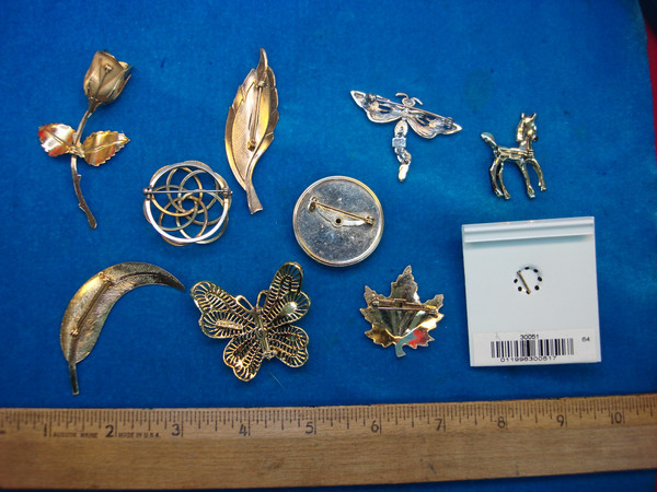 Vintage Estate Jewelry Lot of 10 Unique Costume Pins - Collectible Set