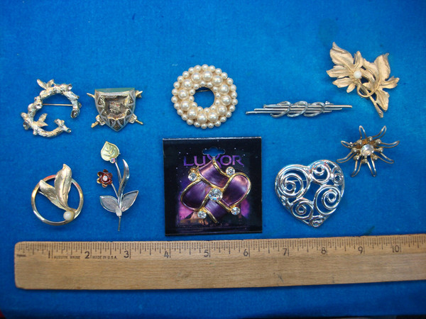 Vintage Costume Pin Lot of 10 - Unique Estate Jewelry Treasures