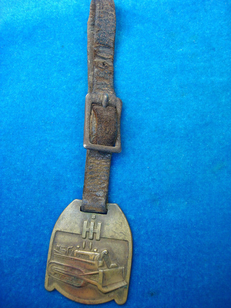 Vintage International Harvester Crawler Dozer Brass Keychain - Leather Strap