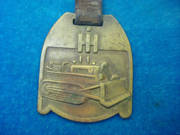 Vintage International Harvester Crawler Dozer Brass Keychain - Leather Strap