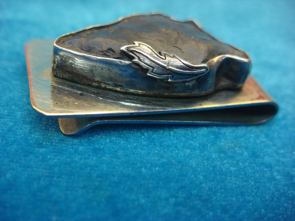 Vintage Silver Money Clip with Black Quartz Arrowhead Inlay - Unique & Well-Made