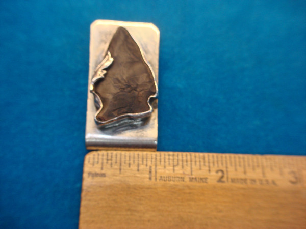 Vintage Silver Money Clip with Black Quartz Arrowhead Inlay - Unique & Well-Made