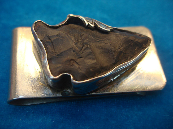 Vintage Silver Money Clip with Black Quartz Arrowhead Inlay - Unique & Well-Made