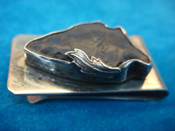 Vintage Silver Money Clip with Black Quartz Arrowhead Inlay - Unique & Well-Made