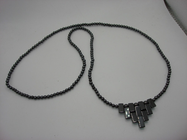 Vintage 1980s Hematite Necklace - 30 Inch, Genuine, Unique Design