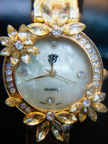 Vintage Liz Taylor White Diamonds Quartz Ladies Watch - Gold-Tone, Mother-of-Pearl Dial, Original Packaging