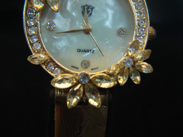 Vintage Liz Taylor White Diamonds Quartz Ladies Watch - Gold-Tone, Mother-of-Pearl Dial, Original Packaging