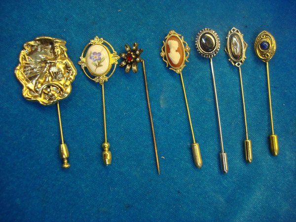 7 Unique Vintage Stick Pins - Estate Find - Collectible Pin Set