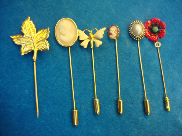 6 Vintage Stick Pins Set - Estate Find, Unique Designs & Finger Protectors