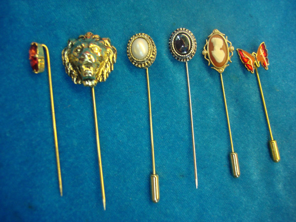 Vintage Stick Pin Set of 6 - Unique Estate Pins with Finger Protectors