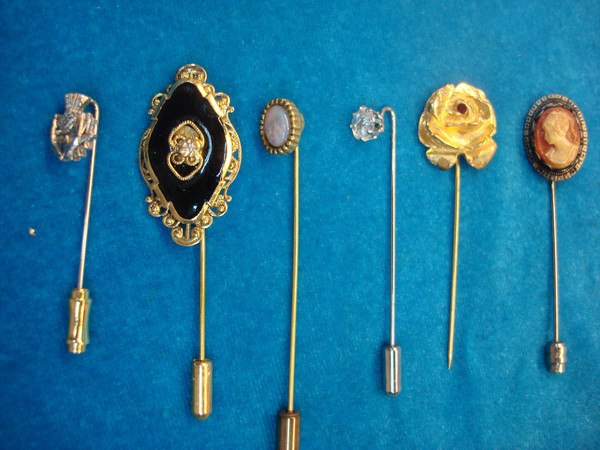 6 Vintage Stick Pins - Unique Estate Collection, 5 with Finger Protectors