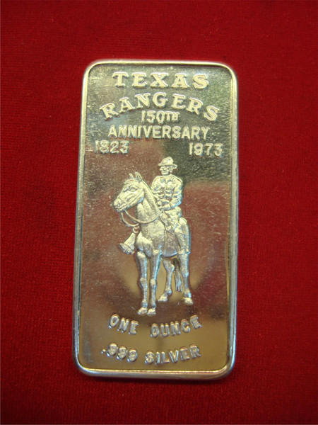 Texas Rangers 150th Anniversary Silver Bar (1 oz .999 Fine) - Collectible Gift