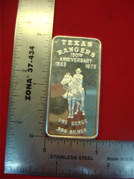 Texas Rangers 150th Anniversary Silver Bar (1 oz .999 Fine) - Collectible Gift