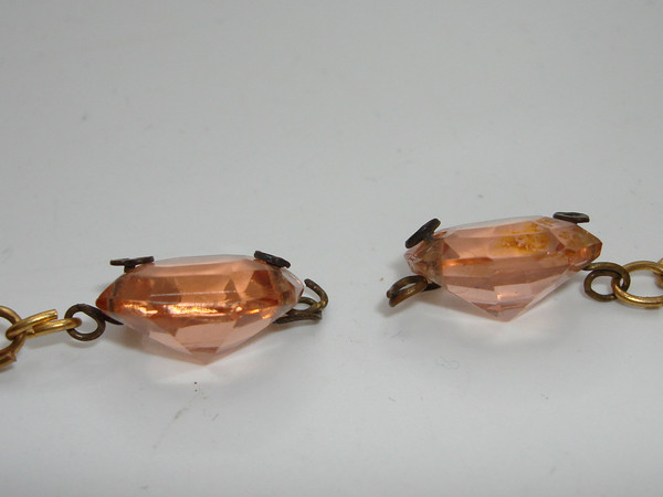 Vintage 1930s Pink Crystal Briolette Prisms - Antique Pair with Gold Chain & Rhinestones