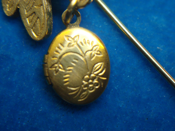 Vintage Gold-Tone Dragonfly Pin with Green Glass Eyes & Photo Locket