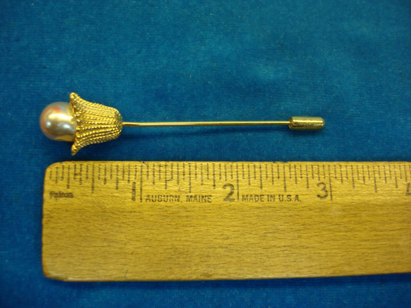 Vintage Gold-Tone Floral Enamel Stick Pin - Estate Find