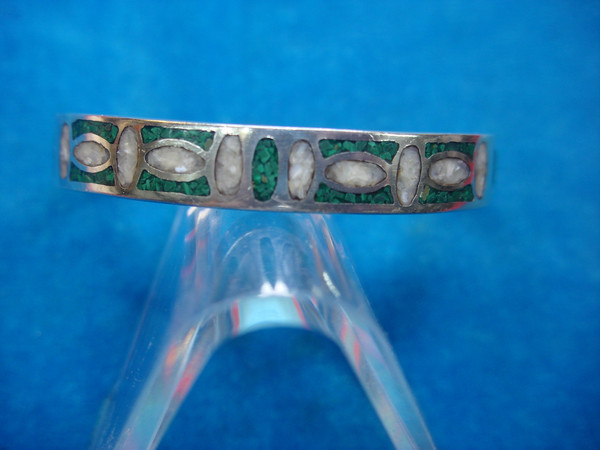 Sterling Silver Turquoise Chip Cuff Bracelet - Pre-Owned, Authentic & Substantial