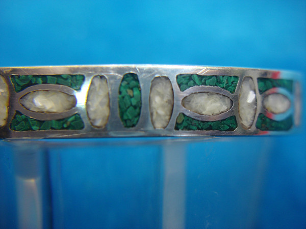Sterling Silver Turquoise Chip Cuff Bracelet - Pre-Owned, Authentic & Substantial