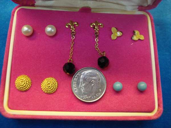 Vintage 5 Pairs Fashion Earrings w/14k Gold Studs - New in Box