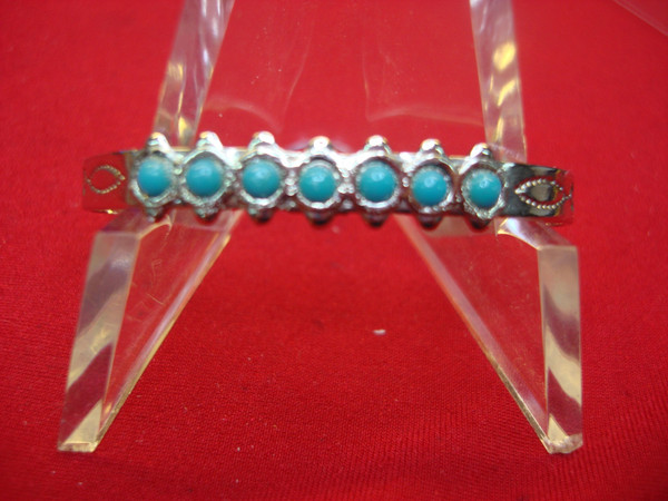 Southwest Style Kids Cuff Bracelet | Turquoise & Impressed Pattern, Size 5 Inches