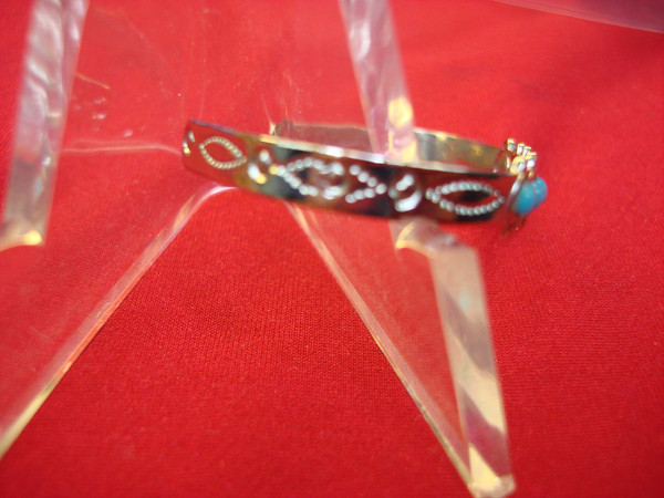 Southwest Style Kids Cuff Bracelet | Turquoise & Impressed Pattern, Size 5 Inches