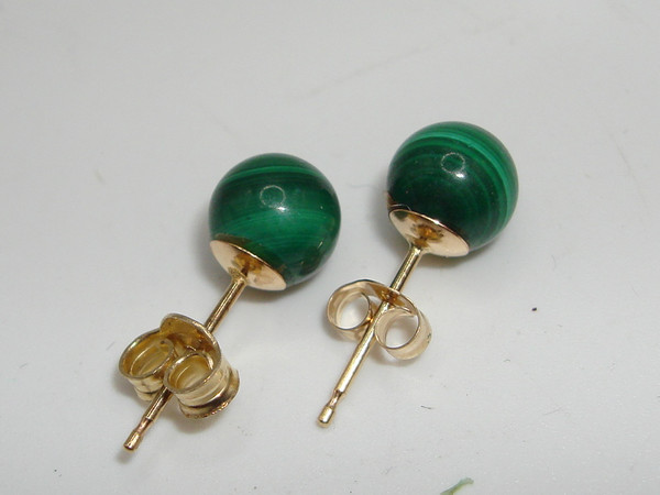 14K Solid Gold Malachite Stud Earrings | Elegant & Authentic Gift