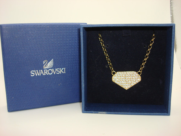 Vintage Swarovski Crystal Pendant Necklace (Gold-Tone, 14.5