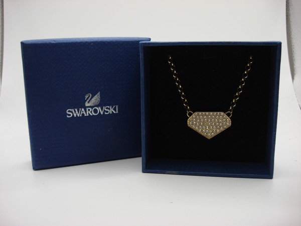 Vintage Swarovski Crystal Pendant Necklace (Gold-Tone, 14.5