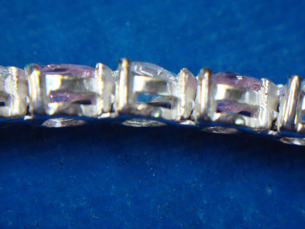Sterling Silver Heart Bracelet - Pink & Clear CZ Stones, Size 8