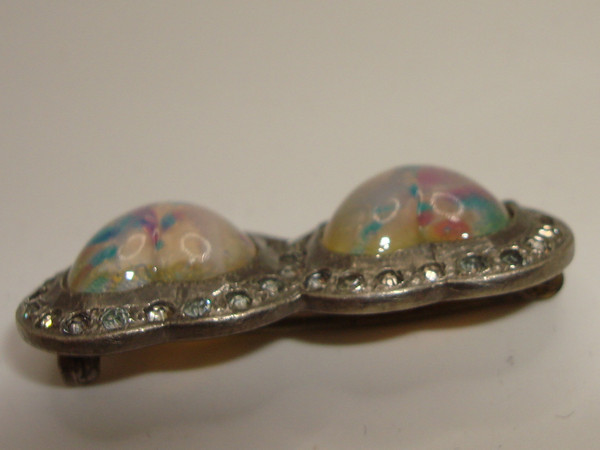 Vintage 1930s-40s Foiled Glass Hearts Rhinestone Pin | Silver Tone Charm