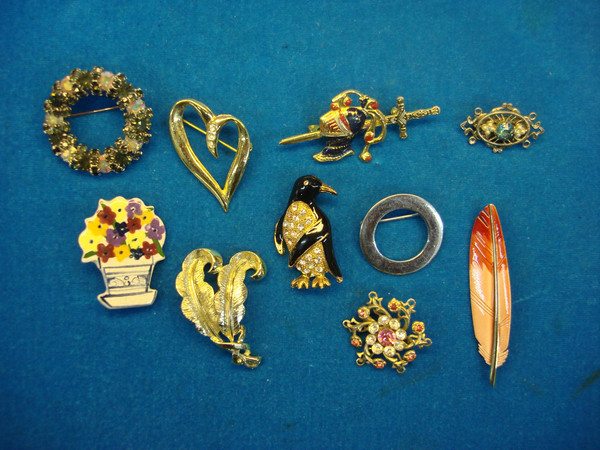 Vintage Costume Pin Lot of 10 - Unique & Usable Estate Jewelry Finds