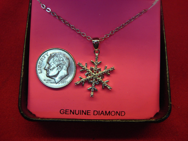 Genuine Diamond Snowflake Pendant Necklace - Vintage Estate Treasure