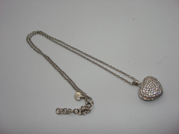 Sterling Silver Pave Diamond Heart Locket Necklace - 925 Sterling, Authentic & Sparkling