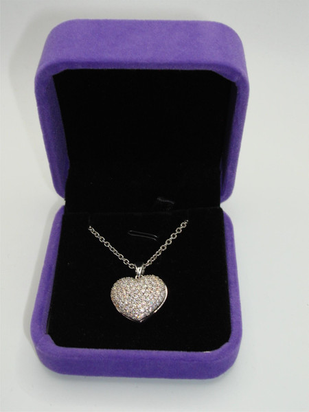 Sterling Silver Pave Diamond Heart Locket Necklace - 925 Sterling, Authentic & Sparkling