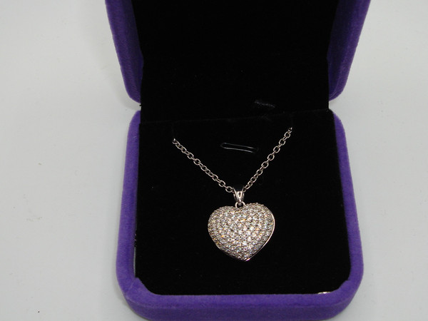 Sterling Silver Pave Diamond Heart Locket Necklace - 925 Sterling, Authentic & Sparkling